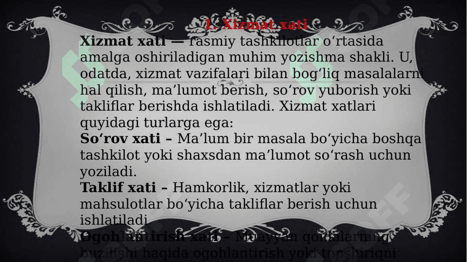 Xizmat yozishmalari slayd 3