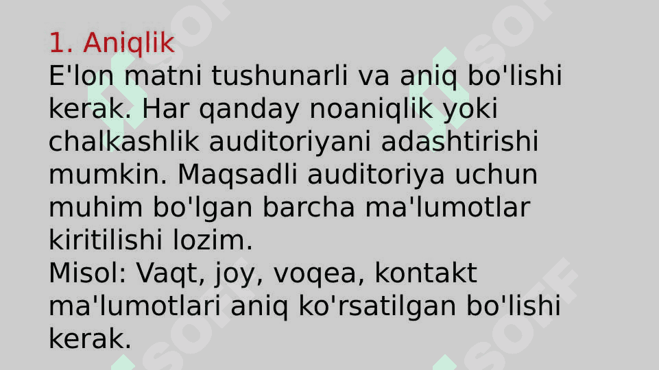 E`lonlar matniga qo`yiladigan talablar 3