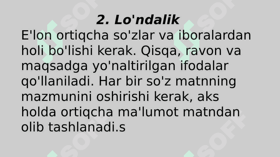 E`lonlar matniga qo`yiladigan talablar 4