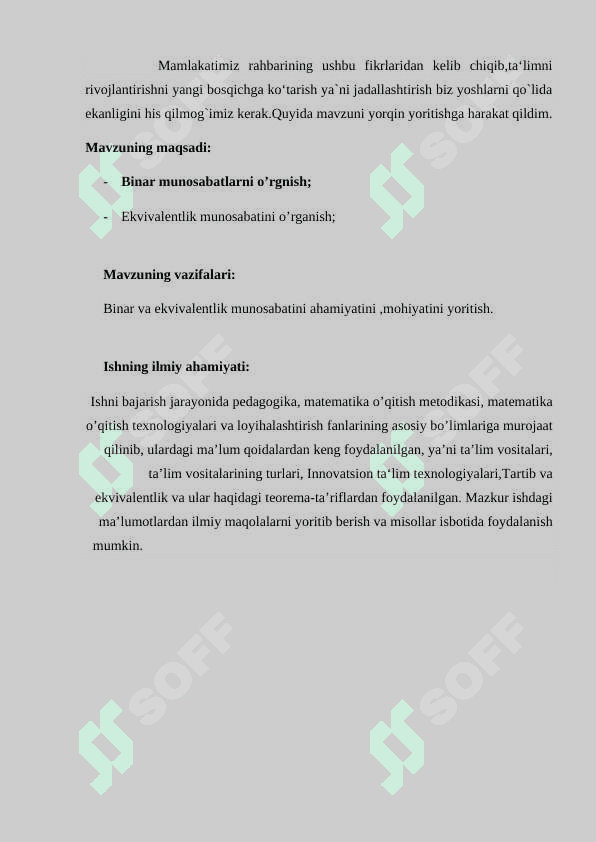 ”Binar va ekvivalent munosabatlar ” mavzusidagi 7