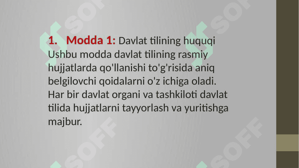 ,,Davlat tili’’ haqidagi qonunda hujjat yurutuvi mavzusida moddalar tahlili 2