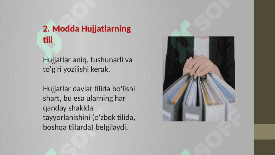 ,,Davlat tili’’ haqidagi qonunda hujjat yurutuvi mavzusida moddalar tahlili 3