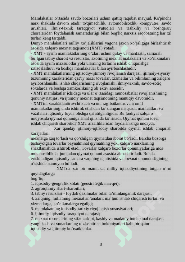 JAHON XOʻJALIGI TARAQQIYOTINING XOZIRGI ZAMON XUSUSIYATLARI 8