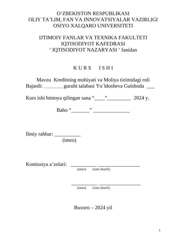 Kreditning mohiyati va Moliya tizimidagi roli