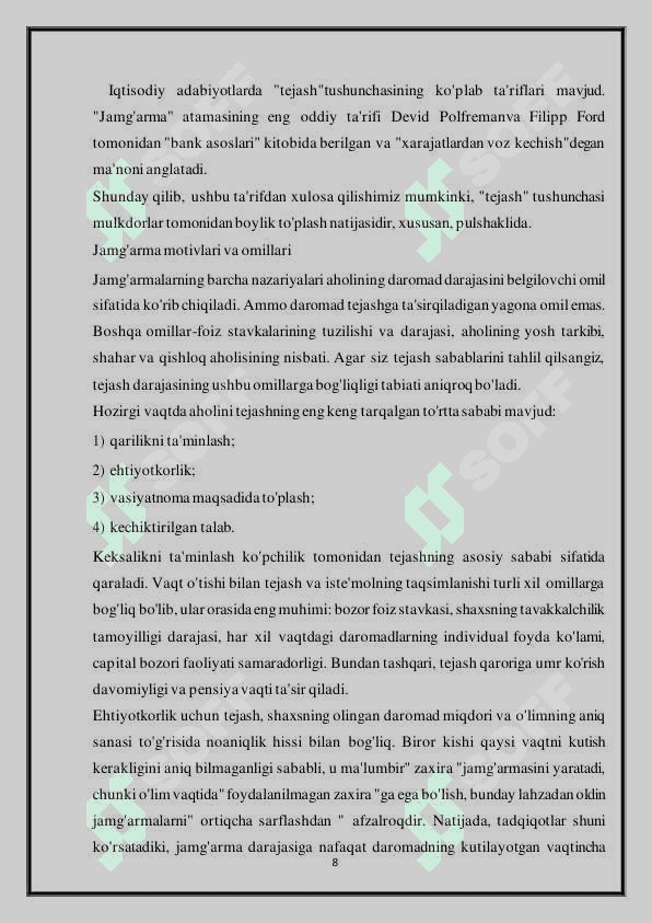 IQTISODIY JAMGʻARISH MOHIYATI VA MANBALARI 8