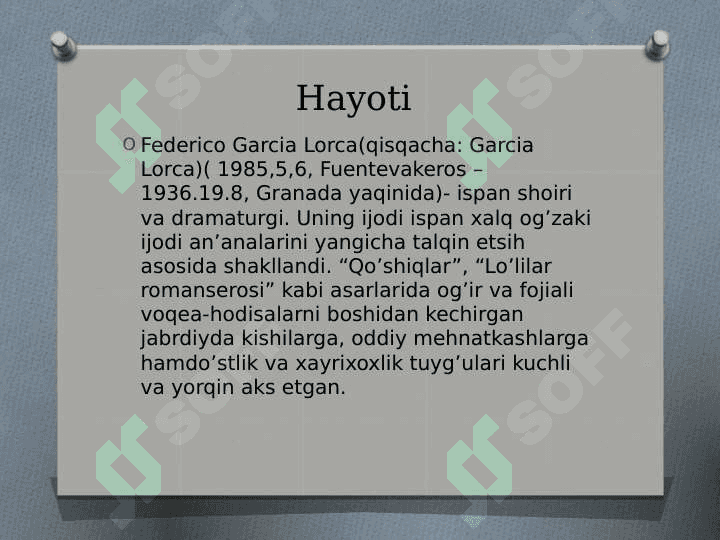F.G.Lorkaning hayoti va Eng qayğuli shodlik sheriy tõplami 4