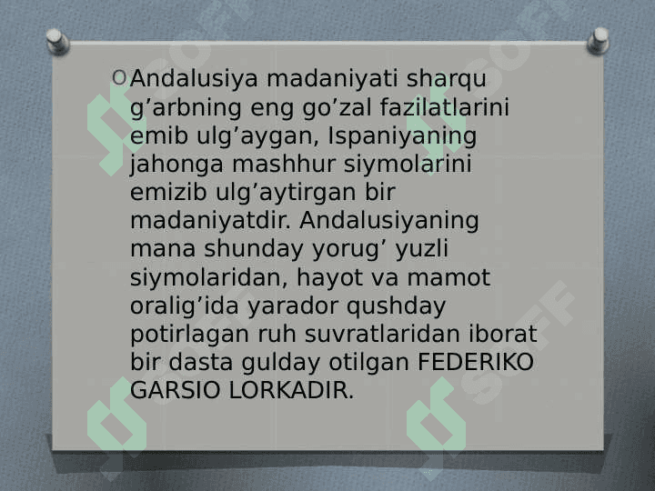 F.G.Lorkaning hayoti va Eng qayğuli shodlik sheriy tõplami 5