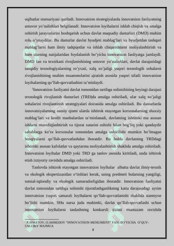 Innovatsion faoliyatni davlat tomonidan tartibga solinishi 8