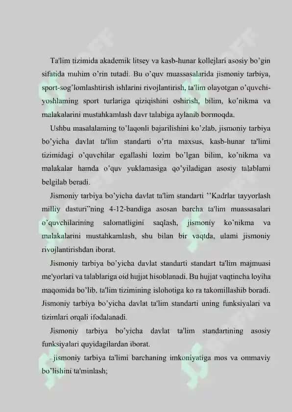 Akademik litsey va kasb-hunar kollejlarida jismoniy tarbiya. 2