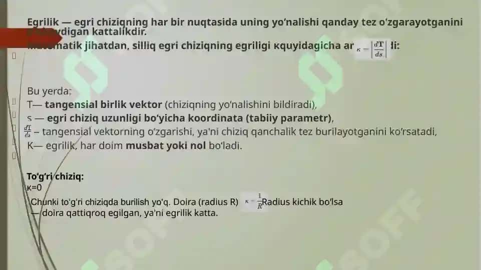 Egri chiziqning egriligi va buralishi 2