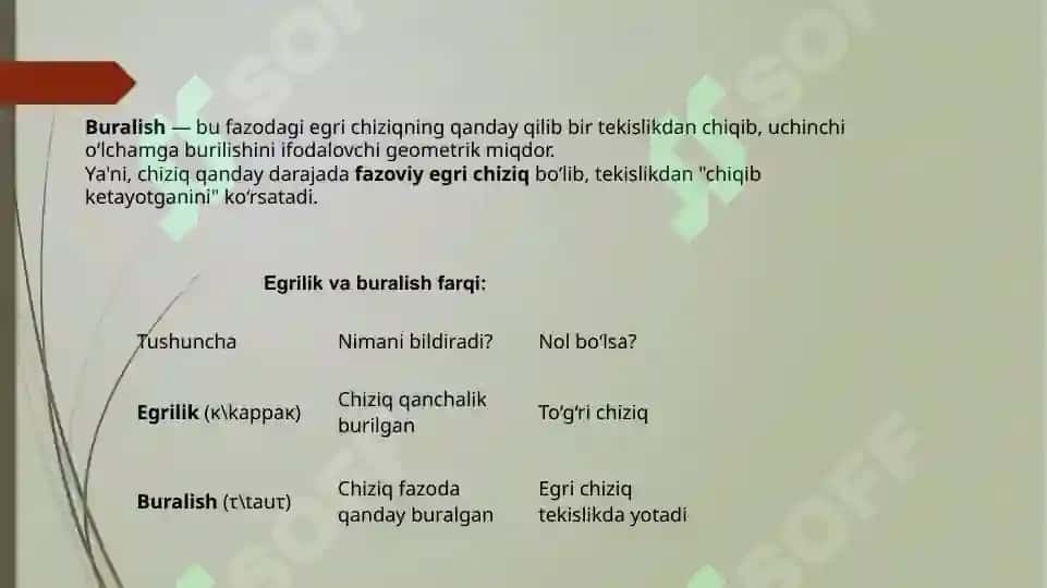 Egri chiziqning egriligi va buralishi 4