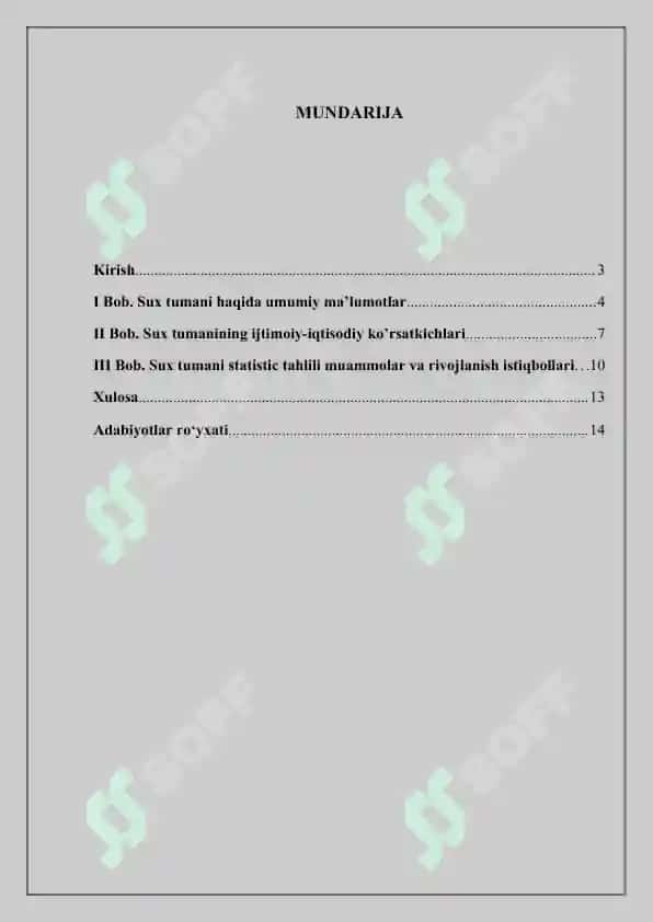 "Farg'ona viloyati So'x shahar statistikasi" 2