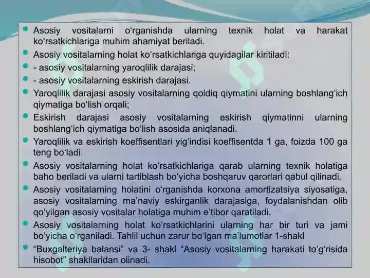 ASOSIY VOSITALAR HOLATI VA ULARDAN SAMARALI FOYDALANISH TAHLILI 5