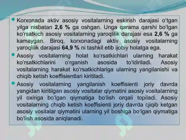 ASOSIY VOSITALAR HOLATI VA ULARDAN SAMARALI FOYDALANISH TAHLILI 7