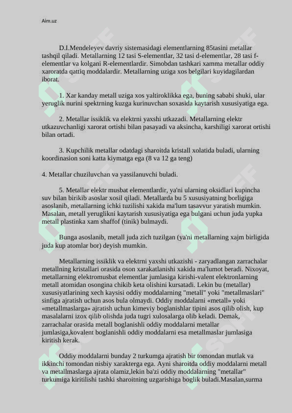 METAL VA METALMASLARNING UMUMIY XOSSALARI 2