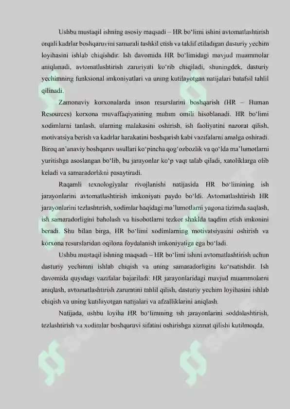 HR BO‘LIMI ISHINI AVTOMATLASHTIRISH UCHUN DASTURIY YECHIM TAKLIFI 3