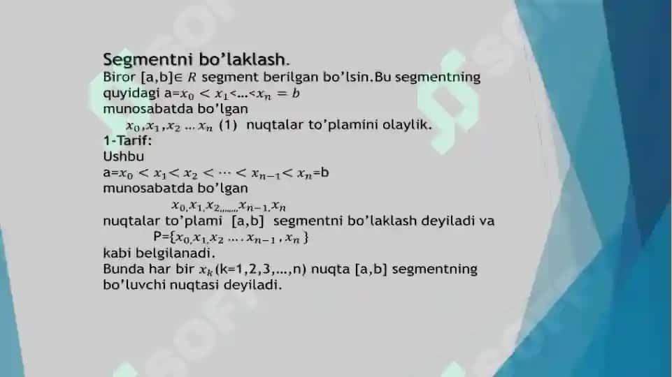 Aniq integral ta’rifi va mavjudlik sharti.Darbu yig’indilari 3