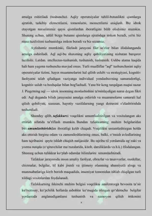 Tafakkur va Intellekt jarayoni 8