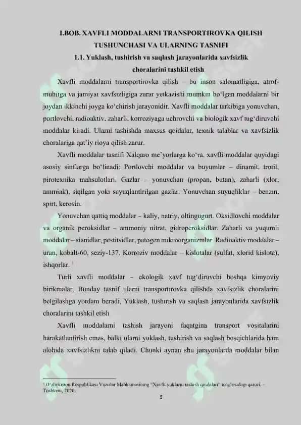 XAVFLI MODDALARNI XAVFSIZ TRANSPARIROVKA QILISH TALABLARI 5