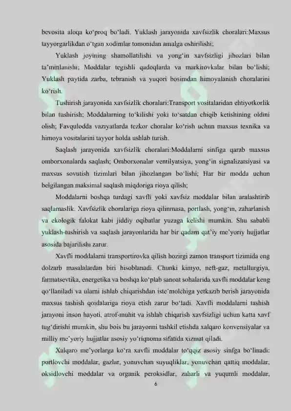 XAVFLI MODDALARNI XAVFSIZ TRANSPARIROVKA QILISH TALABLARI 6