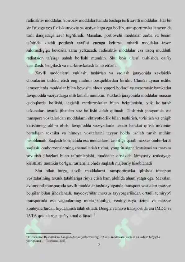 XAVFLI MODDALARNI XAVFSIZ TRANSPARIROVKA QILISH TALABLARI 7
