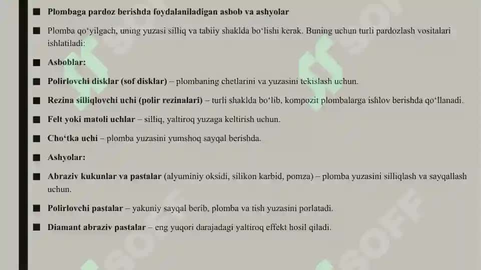 Tishlarni charxlashda ishlatiladigan rotatsion asboblar. Borlar Plombaga pardoz berishda foydalaniladigan asbob va ashyolar 4