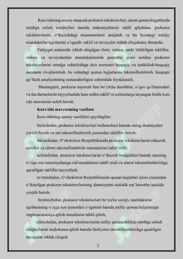 O‘zbekiston Respublikasi Bosh prokurori va unga bo‘ysunuvchi prokurorlar 5