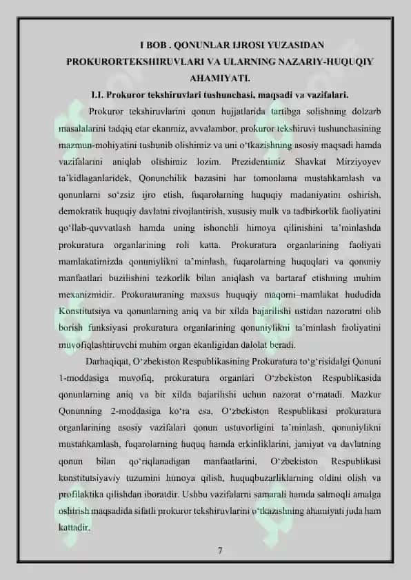 O‘zbekiston Respublikasi Bosh prokurori va unga bo‘ysunuvchi prokurorlar 7