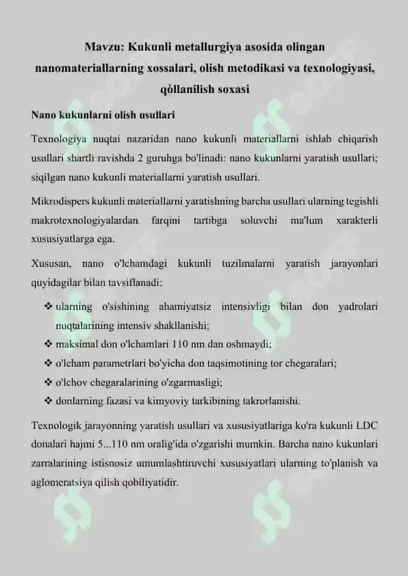 Nano kukunli metallurgiya asosida olingan nanomateriallar 2