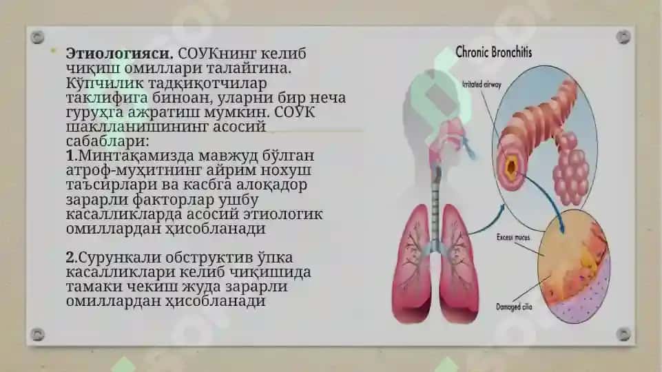 O'pka obstruktiv kasalliklari, sarkoidoz, fibrozlanuvchi alveolit, bronxial astma 3