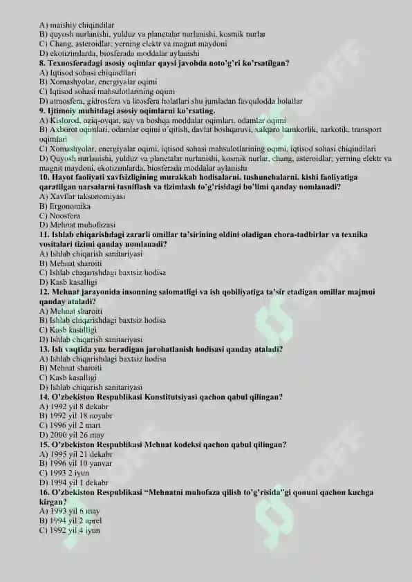 HAYOT FAOLIYATI XAVFSIZLIGI 2
