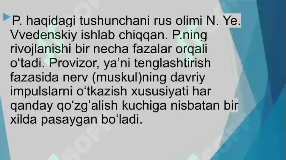 Parabioz holati Glial hujayralarning funksiyalari
Akson transporti 4