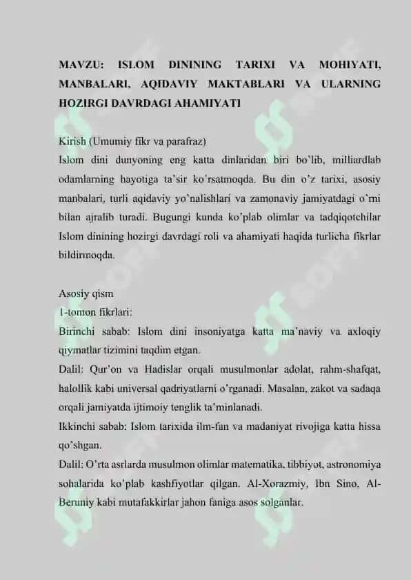 ISLOM DININING TARIXI VA MOHIYATI, MANBALARI, AQIDAVIY MAKTABLARI VA ULARNING HOZIRGI DAVRDAGI AHAMIYATI 2