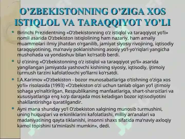O‘zbekiston tanlagan mustaqil rivojlanish yo‘li va uning ahamiyati 5