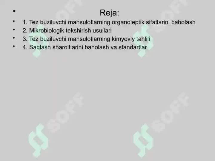 Tez buziluvchi ovqat mahsulotlarining to’la sifatliligini baholash 2
