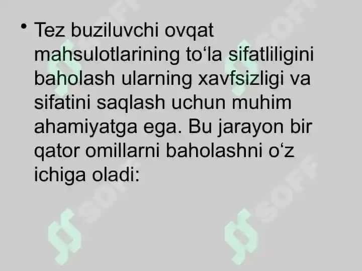 Tez buziluvchi ovqat mahsulotlarining to’la sifatliligini baholash 3
