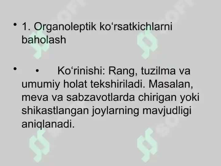 Tez buziluvchi ovqat mahsulotlarining to’la sifatliligini baholash 5