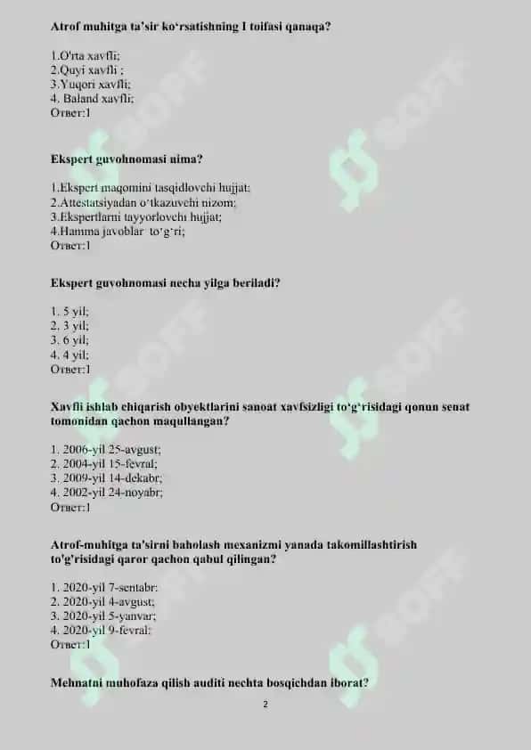 Mehnatni muhofaza qilish auditi fanidan test 2