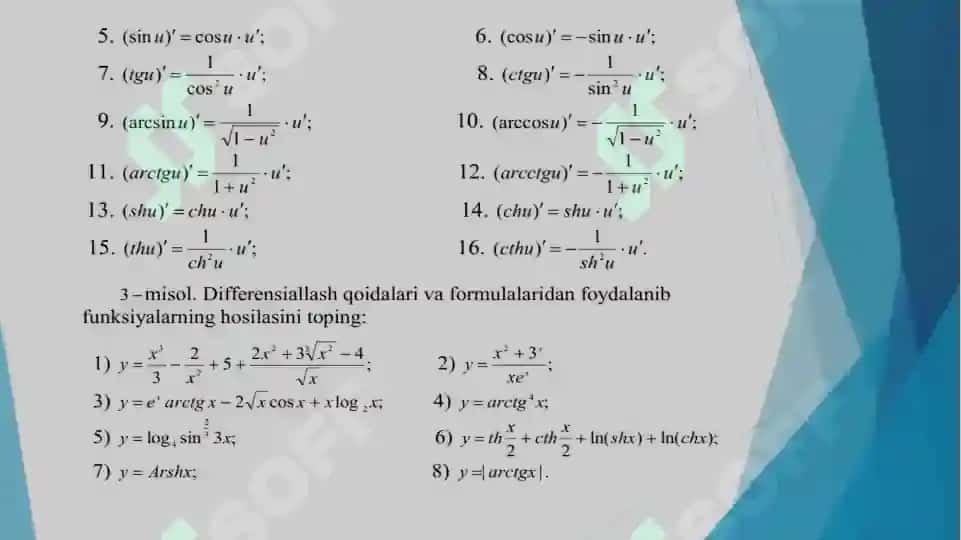 Funksiya hosilasi elementar funksiyalar 8
