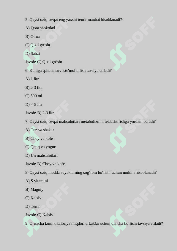 Sogʻlom ovqatlanish qoidalaridan biri qaysi biri hisoblanadi? 2