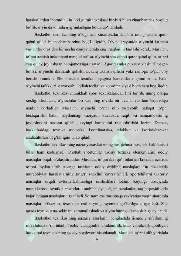 Basketbol oyinida shug'ullanuvchilarning oyin texnikasini takomillashtirish va mahoratini oshirish 6