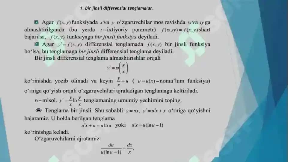 Bir jinsli differensial tenglamalar 5