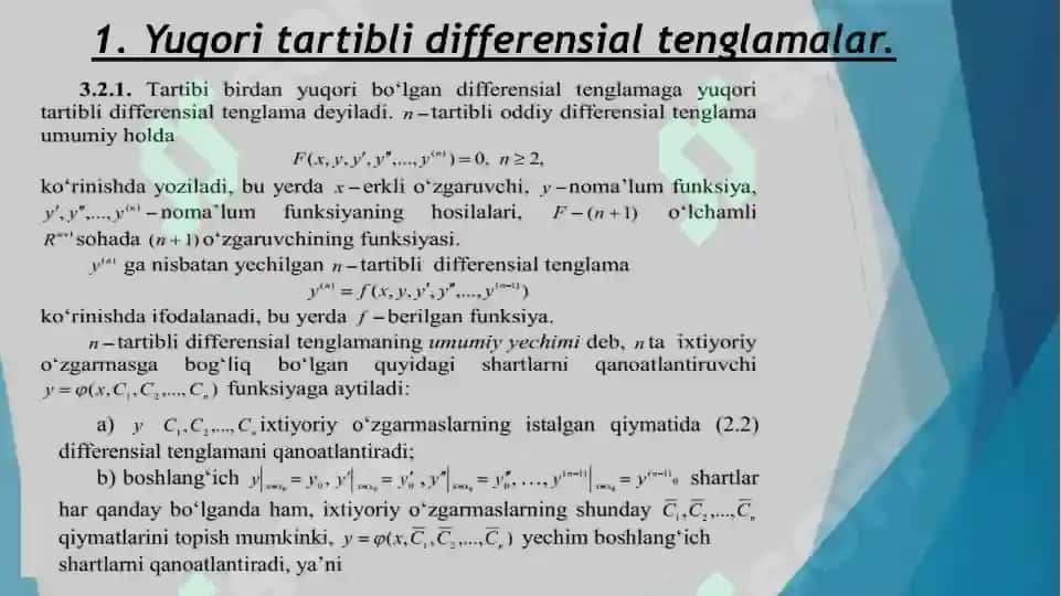 Yuqori tartibli differentsial tenglamalar 5