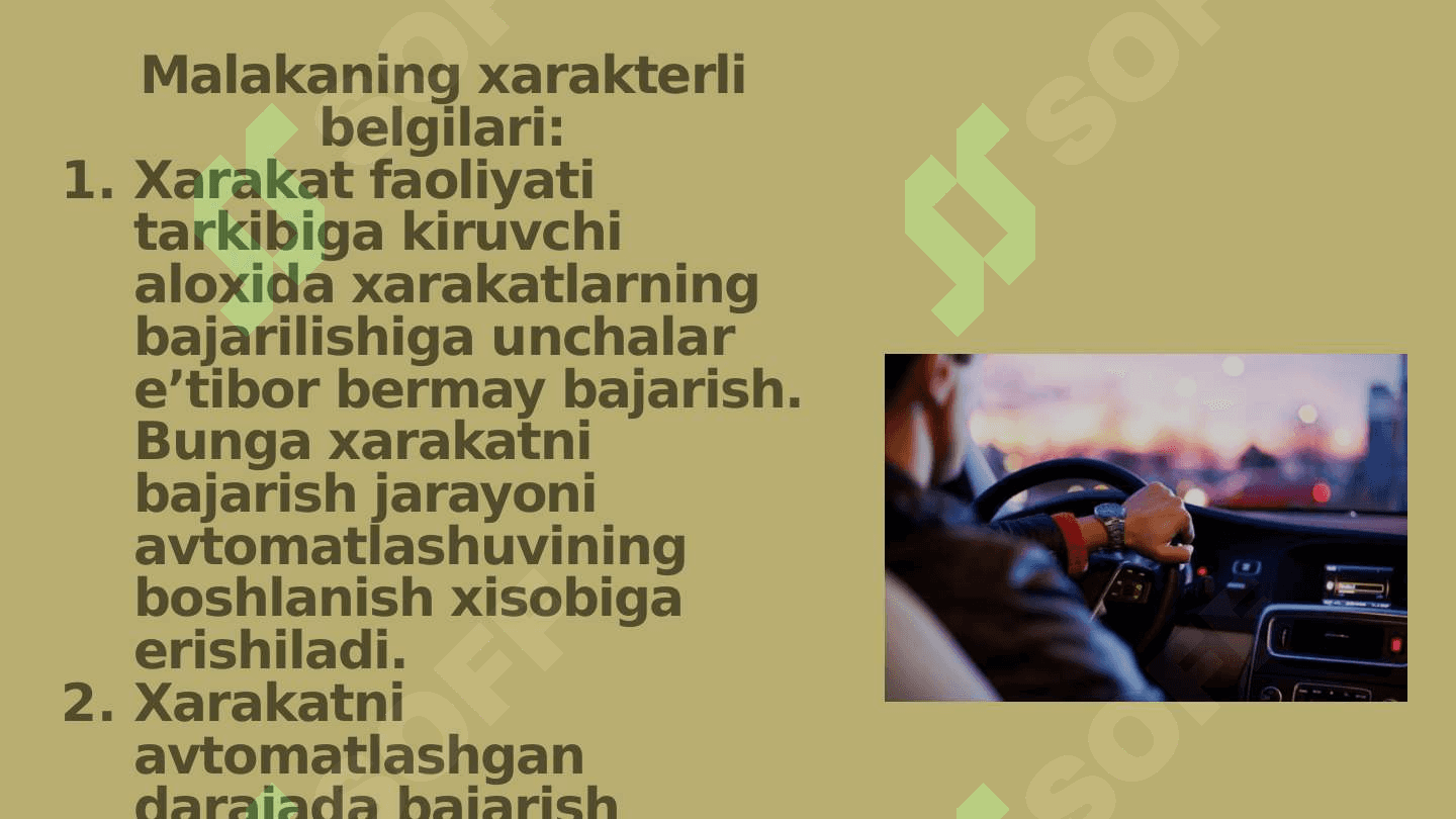 Malakaning xarakterli belgilari 2
