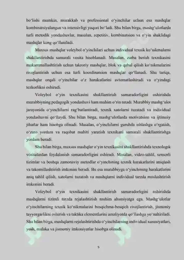 Voleybol o‘yin texnikasini maxsus mashqlar ta’sirida shakillantirish samaradorligini oshirish. 5