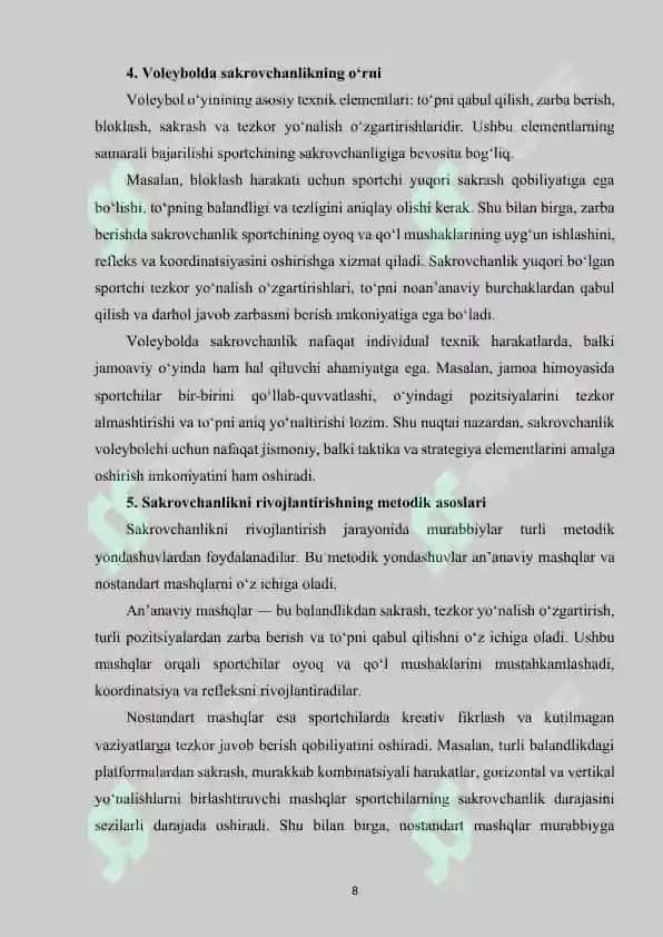 Zamonaviy voleybol  o‘yin texnikasi va uning tasnifi. 8