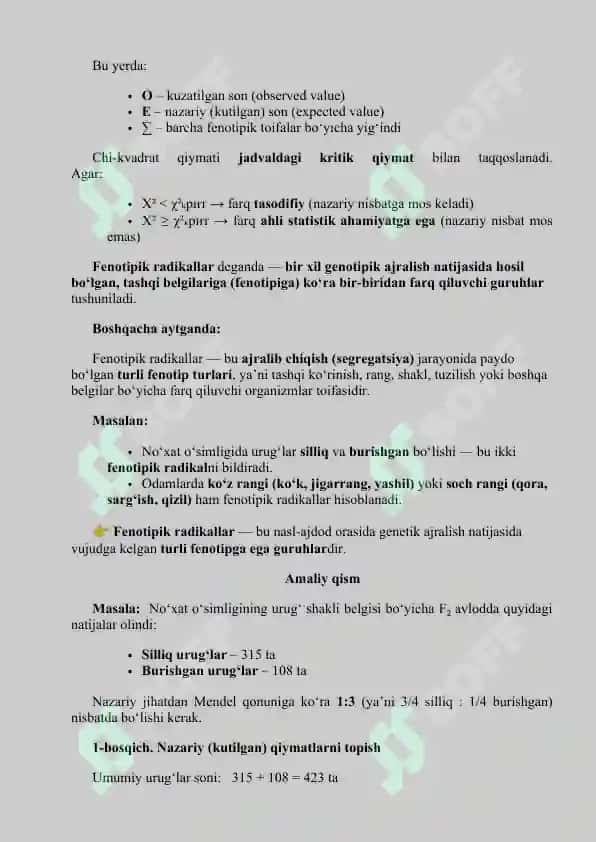 Ajralib ketishning statistik xarakteriga doir masalalar yechish: X² usuli orqali fenotipik radikallarni aniqlash 2