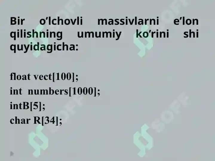 Massivlardan foydalanish holida dasturlash 6