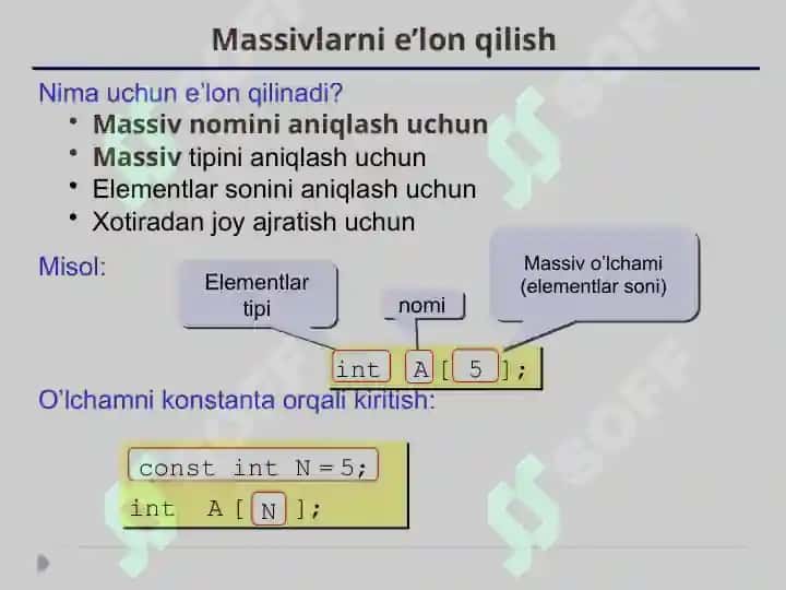 Massivlardan foydalanish holida dasturlash 7
