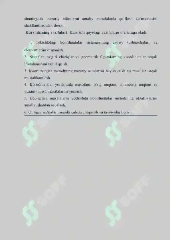 Tekislikda koordinatalar metodi kurs ishi 6